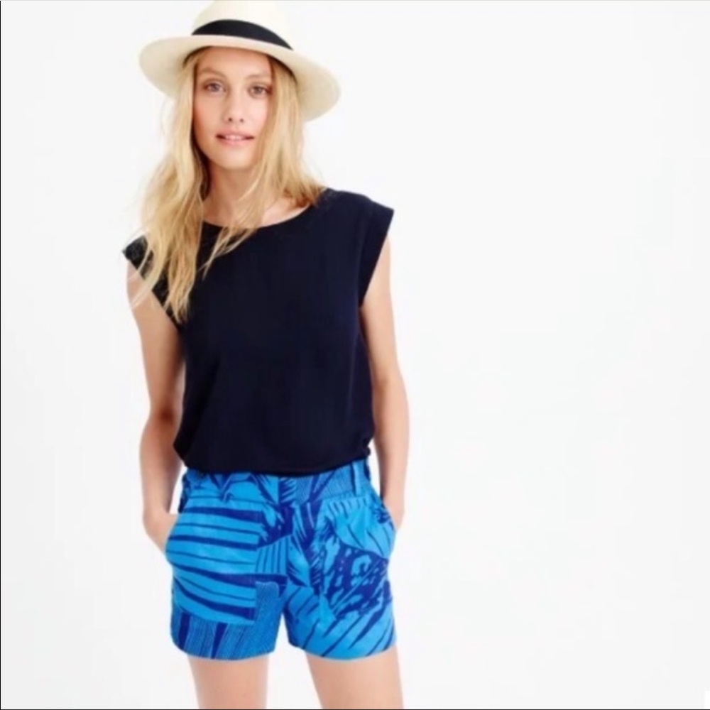 Jcrew tropical palm frond printed linen garden shorts